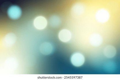 Fondo de luz Bokeh tonificado fresco. Círculos suaves del resplandor en degradado azul y amarillo, decoración del fondo