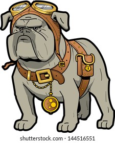 Cool Tough Steampunk Bulldog with Goggles and Pocket Watch