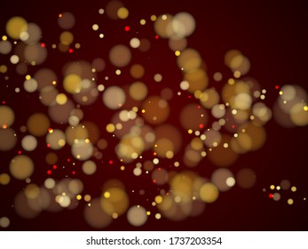 Cool transparent bokeh lights vector background. Luxury gold glitter confetti, yellow golden shiny explosion. Blurred bokeh lights flare effect circle elements flying poster pattern