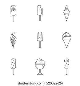 Cool treat icons set. Outline illustration of 9 cool treat vector icons for web