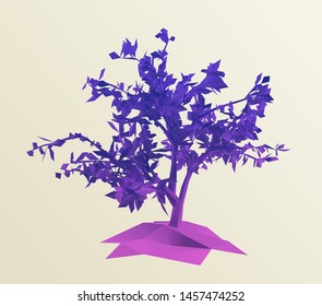 Cool Tree on Isolated Background. Gradient Low Poly Vector 3D Rendering