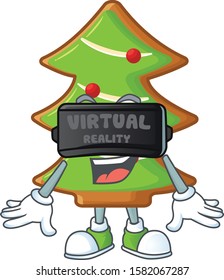 cool trees cookies character in Virtual reality headset