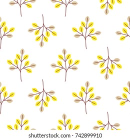 Cool trees simple forest seamless vector pattern. Light beige and yellow leaves repeat textile background design.