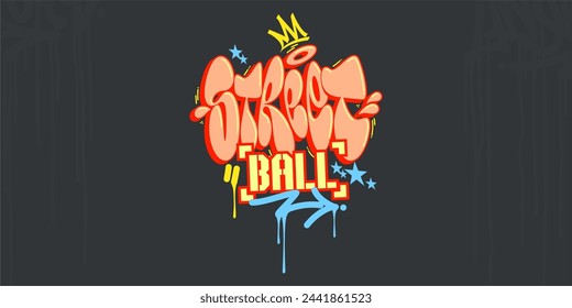 Cool Trendy Abstract Hip Hop Urban Street Art Graffiti Style Word Streetball Vector Illustration