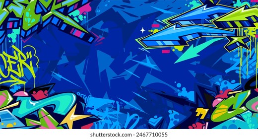 Cool Trendy Abstract Hip Hop Urban Street Art Graffiti Style Vector Illustration Background Template