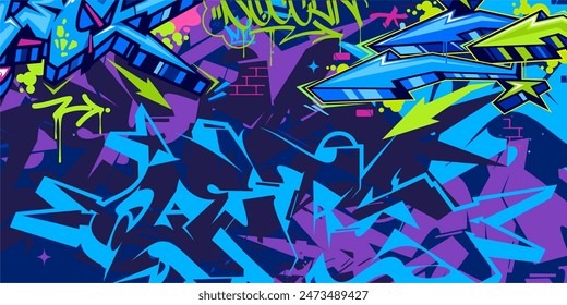 Cool Trendy Abstract Hip Hop Urban Street Art Graffiti Style Vector Illustration Background Template