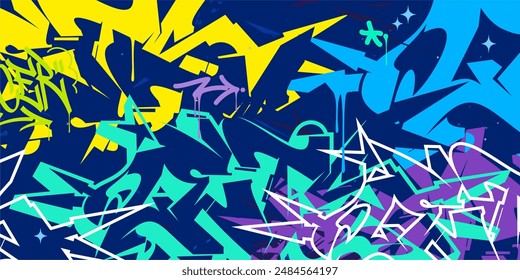 Cool Trendy Abstract Hip Hop Urban Street Art Graffiti Style Vector Illustration Background Template