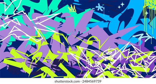 Cool Trendy Abstract Hip Hop Urban Street Art Graffiti Style Vector Illustration Background Template