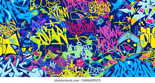 Cool Trendy Abstract Hip Hop Urban Street Art Graffiti Style Vector Illustration Background Template