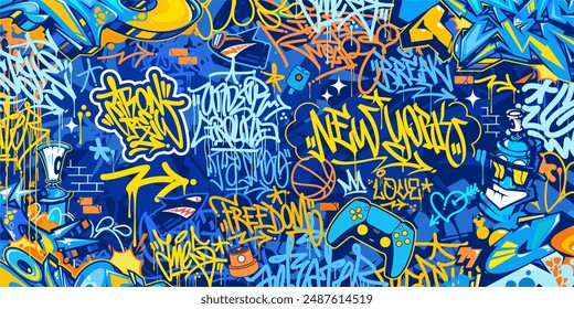 Cool Trendy Abstract Hip Hop Urban Street Art Graffiti Style Vector Illustration Background Template