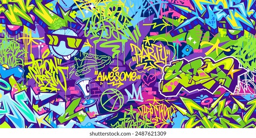 Cool Trendy Abstract Hip Hop Urban Street Art Graffiti Style Vector Illustration Background Template