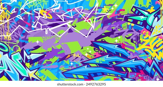 Cool Trendy Abstract Hip Hop Urban Street Art Graffiti Style Vector Illustration Background Template