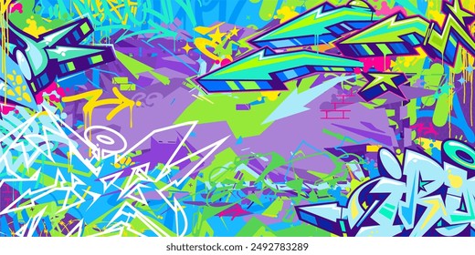 Cool Trendy Abstract Hip Hop Urban Street Art Graffiti Style Vector Illustration Background Template