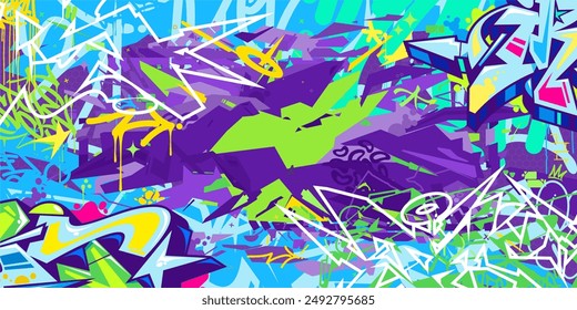 Cool Trendy Abstract Hip Hop Urban Street Art Graffiti Style Vector Illustration Background Template