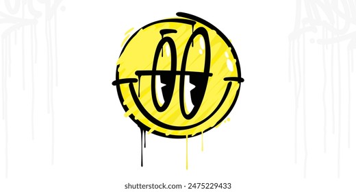 Cool Trendy Abstract Street Art Graffiti Style Happy Smiling Face Emoji Sticker Vector Design