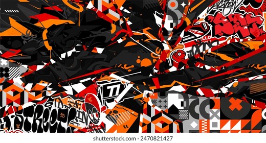 Cool Trendy Abstract Urban Street Art Graffiti Style Vector Collage Illustration Background Template