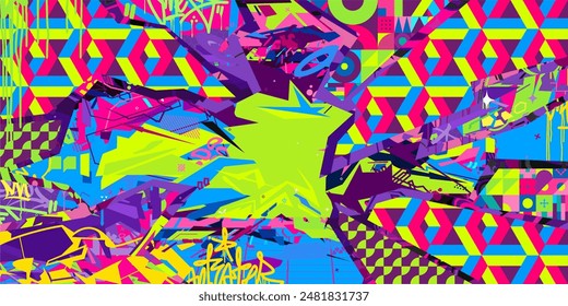 Cool Trendy Abstract Urban Street Art Graffiti Style Vector Collage Illustration Background Template