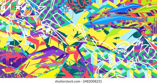 Cool Trendy Abstract Urban Street Art Graffiti Style Vector Collage Illustration Background Template