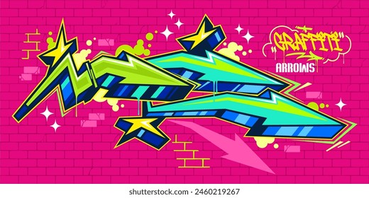 Cool Trendy Colorful Abstract Urban Street Art Graffiti Style Arrows Vector Illustration Template