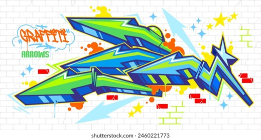 Cool Trendy Colorful Abstract Urban Street Art Graffiti Style Arrows Vector Illustration Template