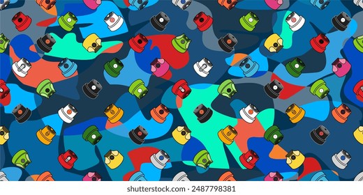 Cool Trendy Colorful Graffiti Spray Caps Assorted Seamless Pattern Vector Illustration Background