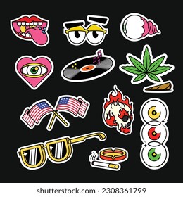 Cool trendy Doodle patch and stickers for apparel and merch Set. 3