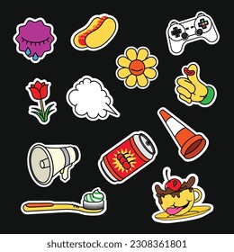 Cool trendy Doodle patch and stickers for apparel and merch Set. 1