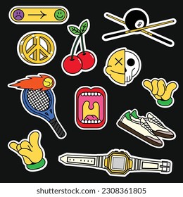 Cool trendy Doodle patch and stickers for apparel and merch Set. 2