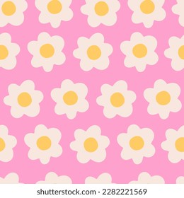 Cool Trendy Flower Seamless Pattern Vector Design. Y2k Floral Repeat Texture. Blossom Hand Drawn Background.
