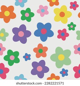 Cool Trendy Flower Seamless Pattern Vector Design. Y2k Floral Repeat Texture. Blossom Hand Drawn Background.