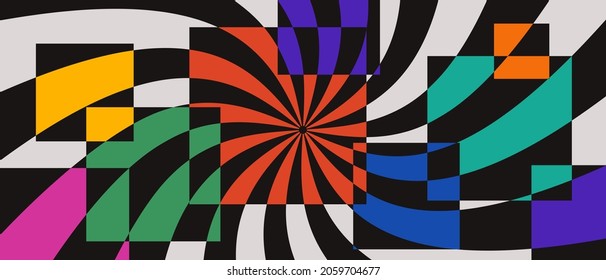 Cool Trendy Geometric Abstract Optical Illusion Background. Modern Colorful Abstraction Backdrop. Rays Illustration.