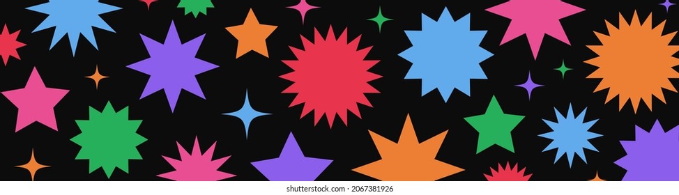 Cool Trendy Geometric Shapes Background. Modern Sparkling Backdrop Illustration. Colorful Stars Collection.
