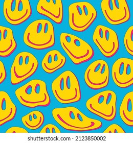 Cool Trendy Groovy Smile Seamless Pattern. Funky Positive Background. Y2K aesthetic.