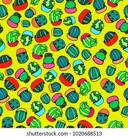 Cool and trendy hand drawn cactus seamless pattern vector