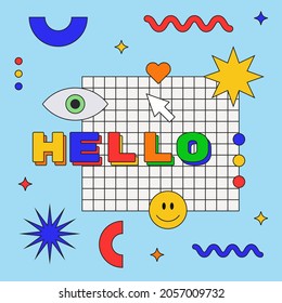 Cool Trendy Hello Greeting Illustration. Cute abstract composition with Hi word.