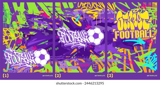 Cool Trendy Hip Hop Urban Street Art Graffiti Style Soccer Or Football Vector A4 Poster Template 