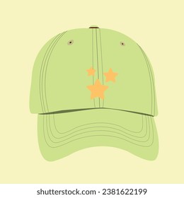 Cool and trendy illustration of a green hat with stars for young people. A fashionable hat that is suitable for wearing back to school, campus activities, sports activities, modeling and others