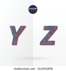 Cool and trendy minimal typography font alphabet set with noise pattern effect texture and vibrant colour as a shadow