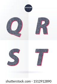Cool and trendy minimal typography font alphabet set with noise pattern effect texture and vibrant colour as a shadow