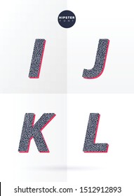 Cool and trendy minimal typography font alphabet set with noise pattern effect texture and vibrant colour as a shadow