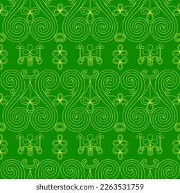 Fresco patrón de moda con trébol. Hojas de shamrock brillantes en un fondo verde. Patrón sin fisuras dibujado a mano. Cuto saint patrick, huella de moda.