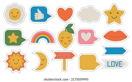 Cool Trendy Retro Stickers Collection. Set of Funny Characte. Pop Art Elements