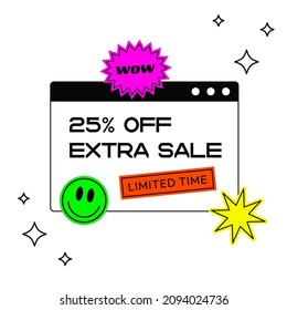 Cool Trendy Sale Promo Banner. 25% Off Discount Vector Illustration.