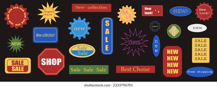 Cool Trendy Sale Promo Stickers Collection. Set of Special Offer Vintage Retro Patches Vector Design. Y2K Badges.
