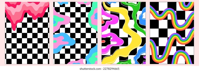 Cool trendy Y2K geometric abstract background. Groovy checkered pattern. A4.