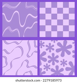 Cool trendy Y2K geometric abstract background. Groovy Violet Pattern.