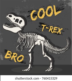 cool t-rex dinosaur skeleton illustration, vector, typography