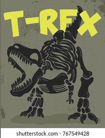 cool t-rex skeleton illustration vector, typography