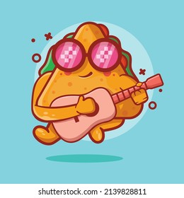 cool triangle sandwich food character mascot playing guitar isolated cartoon in flat style design 