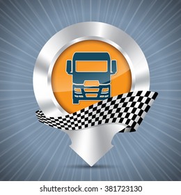 Cool truck badge design with metallic pointer and race flag ribbon